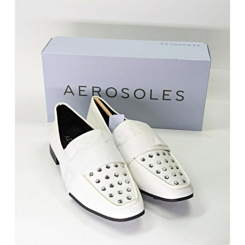 Aerosoles Women's Prince White Studded Loafers Size 10 (MSRP $125)